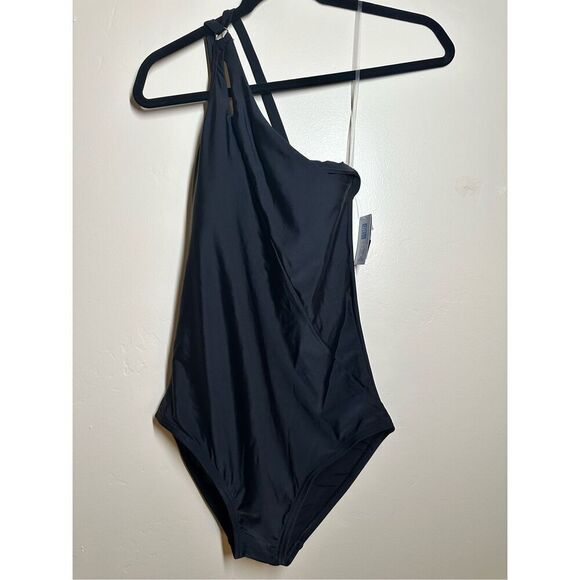 Land Ends Black One Shoulder One Piece Tummy Control Swimsuit Size Large - Picture 2 of 4